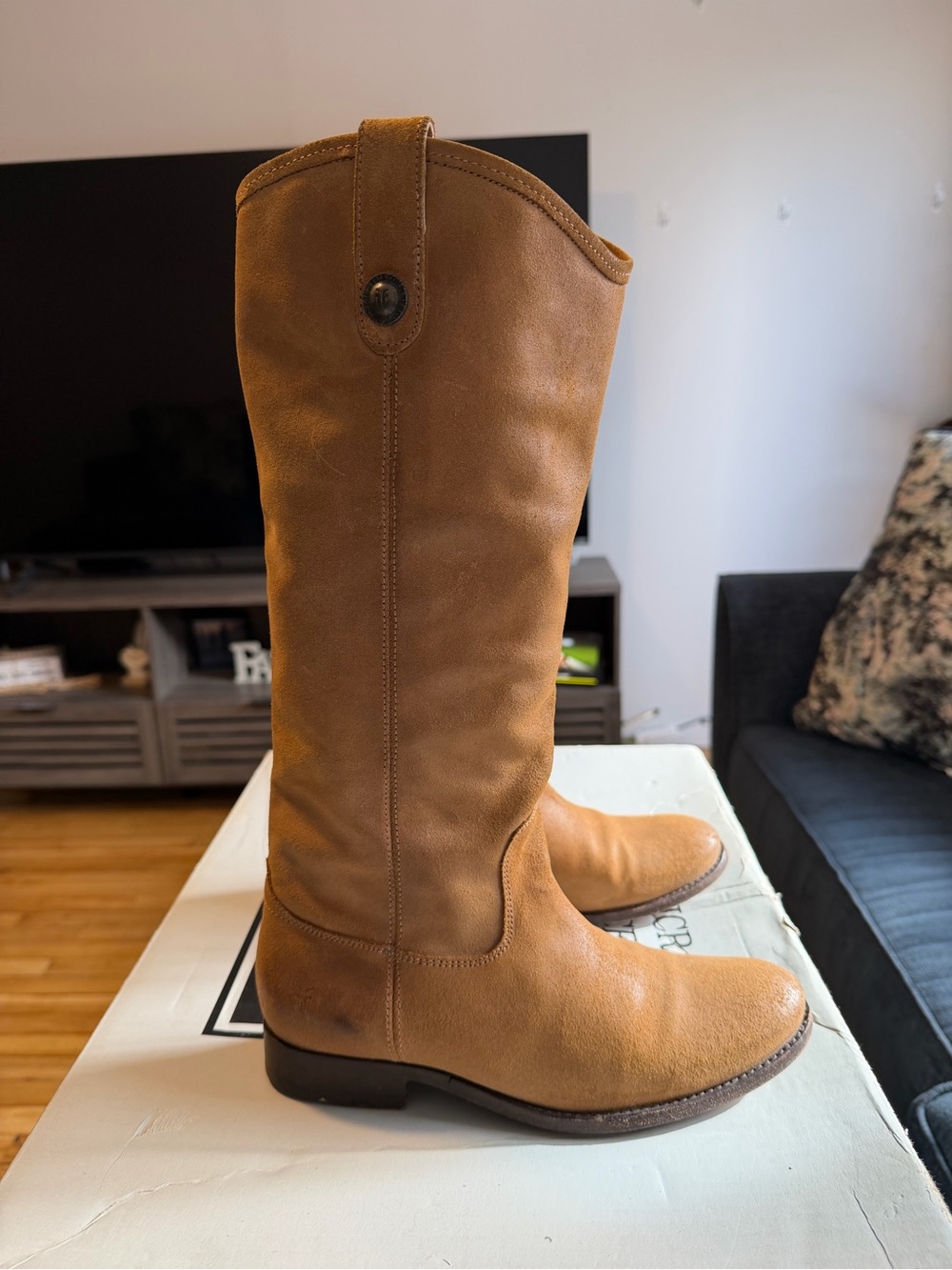 Frye Melissa Button Tall Leather Boots in Tan 7.5
